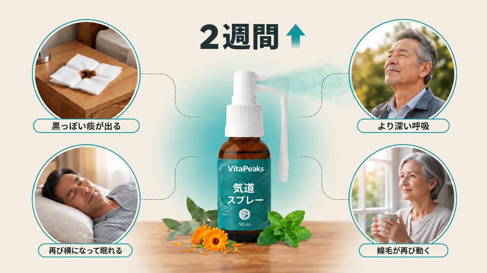 VitaPeaks使用2週間後の結果 — 黒っぽい痰、より深い呼吸、横になって眠れること、再び動き始めた線毛